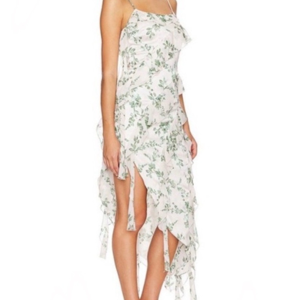 Misa Los Angeles Asymmetrical Floral Dress in White and Green